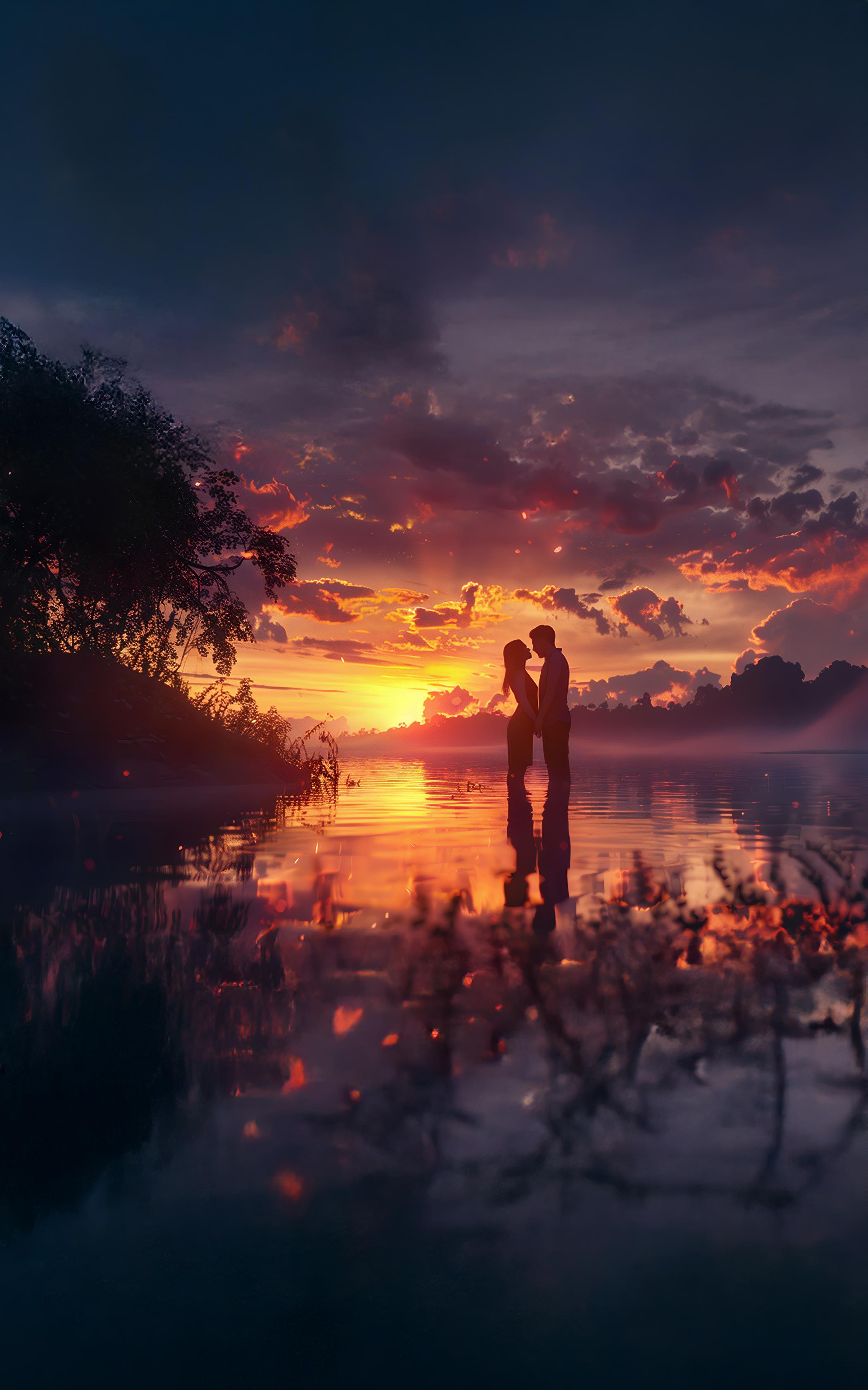 Sunset Lovers Embrace